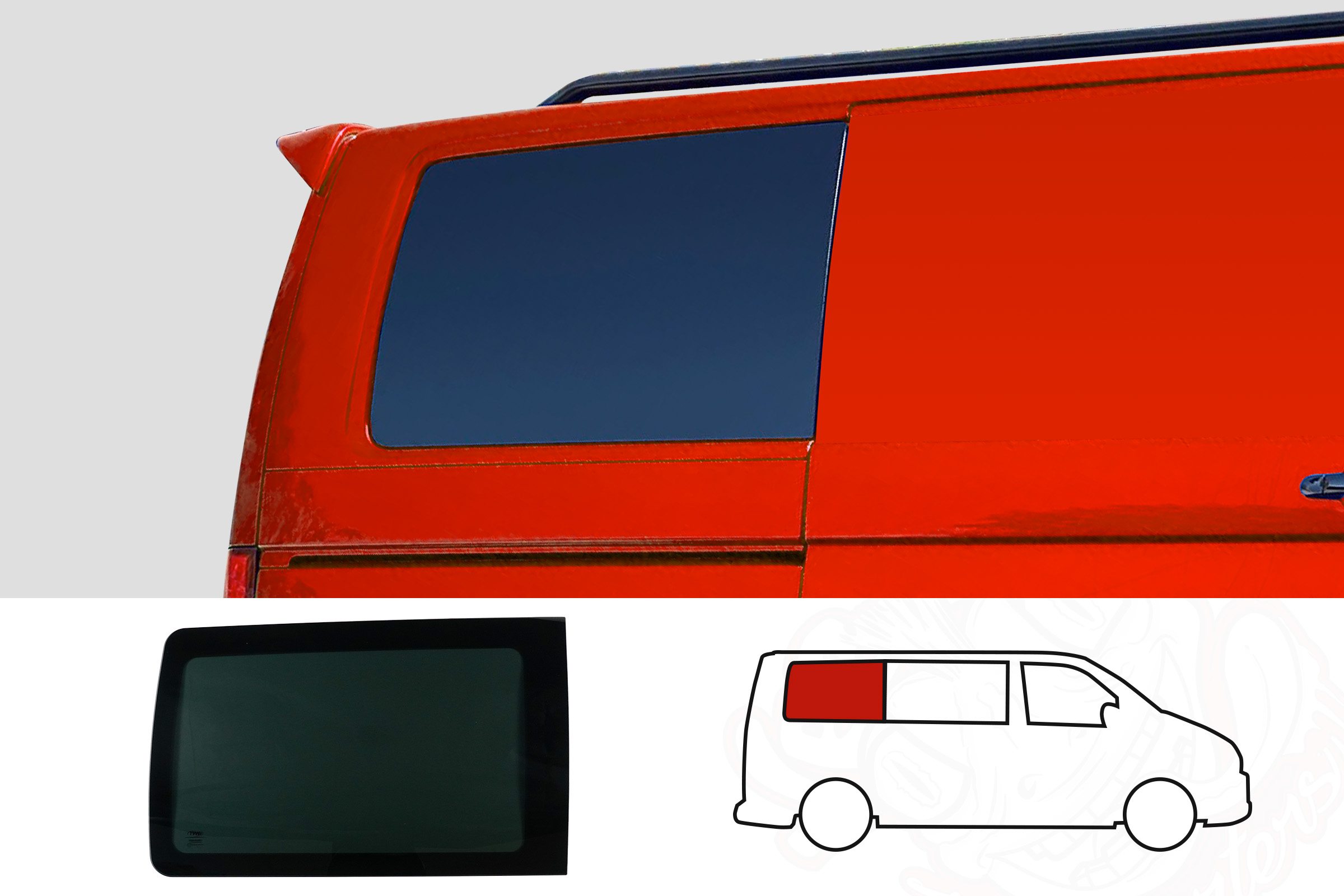 VW T6/T6.1 O/S/Rear Quarter (SWB) Window in Privacy Tint (Offside)