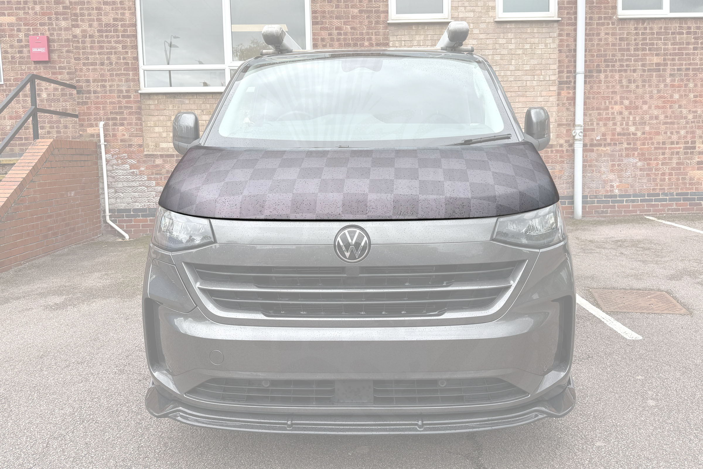 VW T7 Black & Grey Chequered Bonnet Bra - Image 2