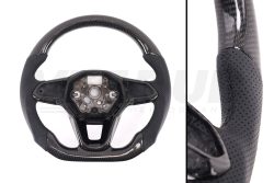 T6.1 Vee Dub Performance Carbon Fibre & Punched Leather Flat Bottom Steering Wheel (Black Stitch)