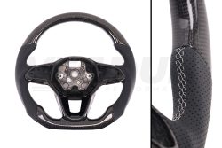 T6.1 Vee Dub Performance Carbon Fibre & Punched Leather Flat Bottom Steering Wheel (Grey Stitch)