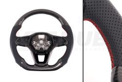 T6.1 Vee Dub Performance Carbon Fibre & Punched Leather Flat Bottom Steering Wheel (Red Stitch)
