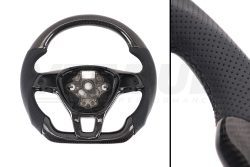 T6 Vee Dub Performance Carbon Fibre & Punched Leather Flat Bottom Steering Wheel (Black Stitch)
