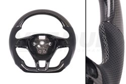 T6 Vee Dub Performance Carbon Fibre & Punched Leather Flat Bottom Steering Wheel (Grey Stitch)