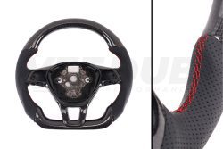 T6 Vee Dub Performance Carbon Fibre & Punched Leather Flat Bottom Steering Wheel (Red Stitch)