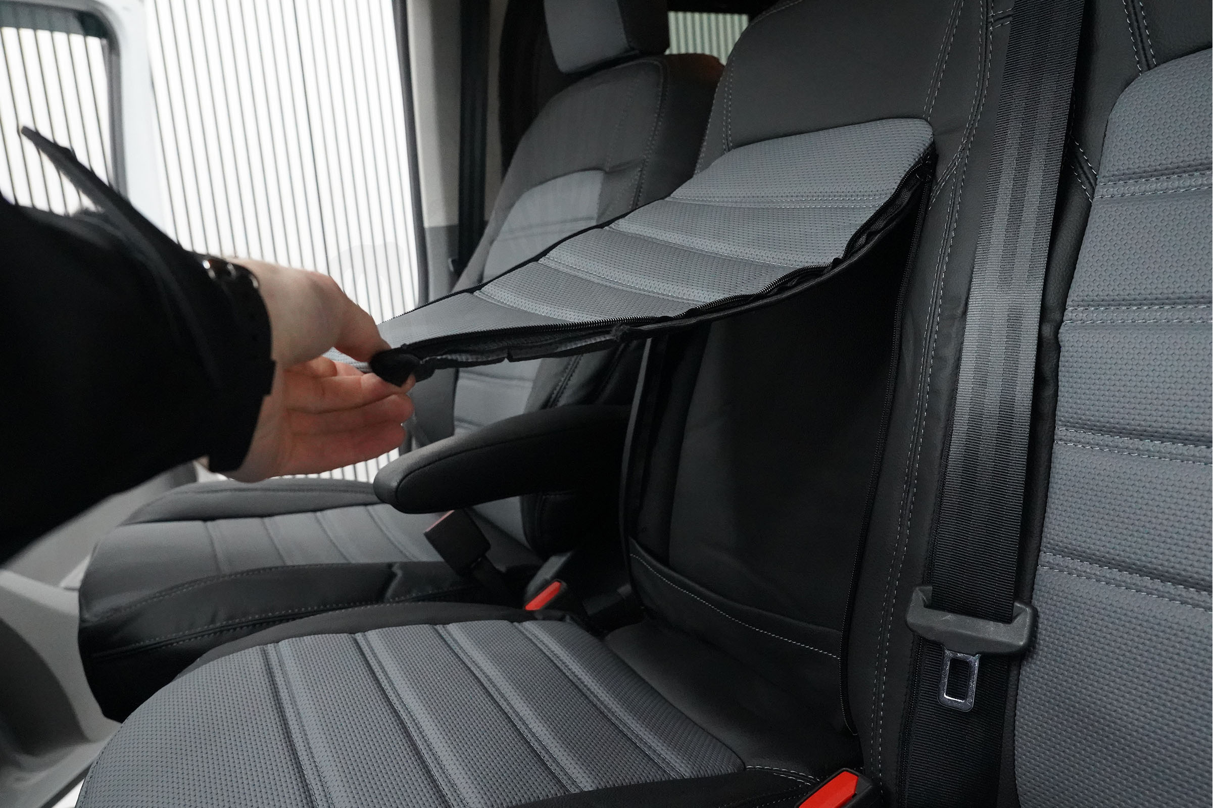 VW T7 Punched Leather Seat Covers - Grey - Image 4